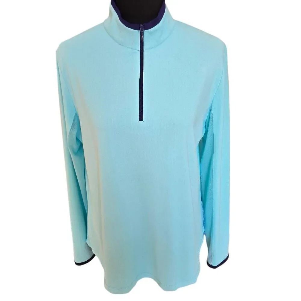G Lifestyle Womens Aqua Long Sleeve Golf Mock Neck UPF 50+ Performance Top Large